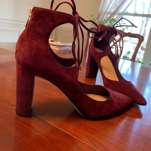 Dark Red Suede Block Heel